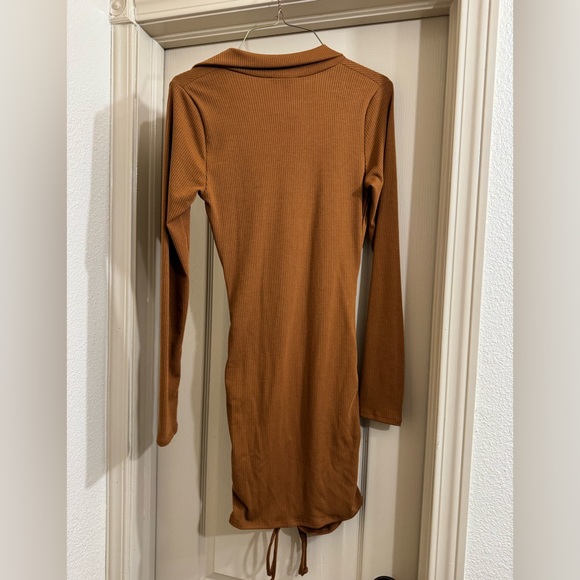 NWT Fashion Nova Elegant Brown Ruched Dress - Picture 3 of 5